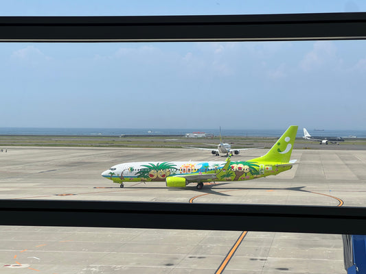 Boeing 737-800 von Solaseed Air in mintgrüner Lackierung auf dem Rollfeld