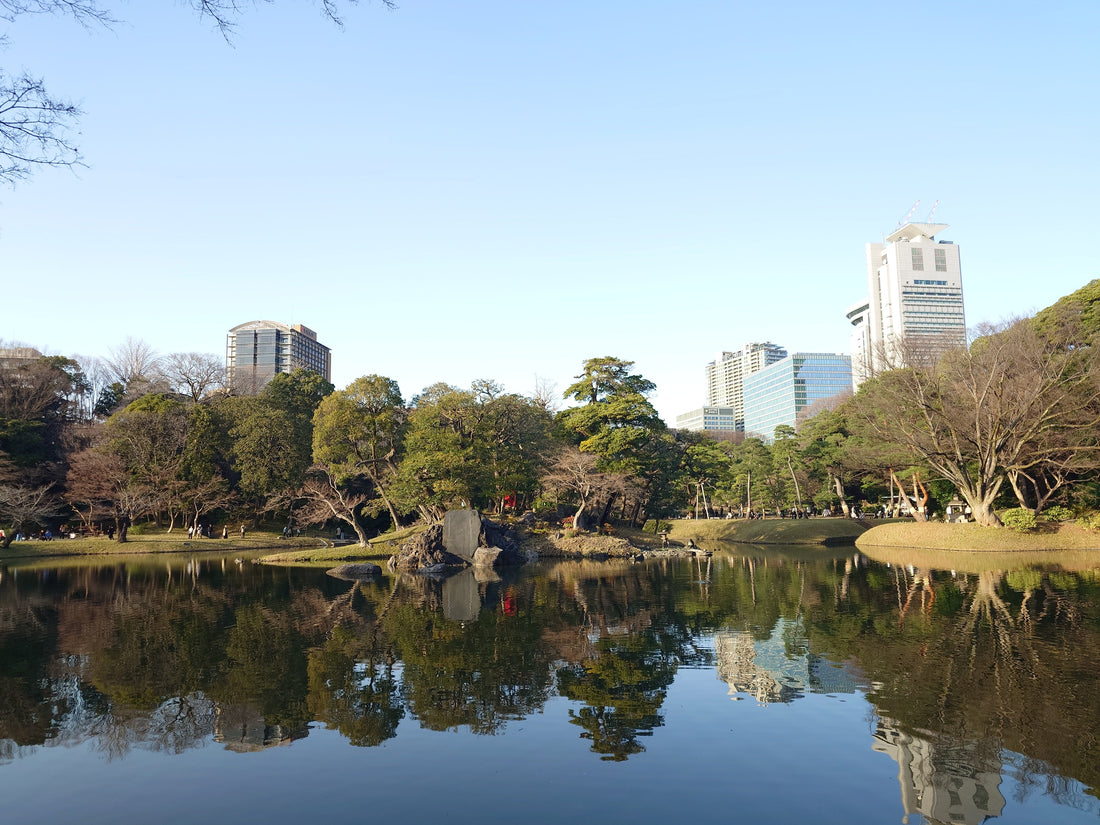 Teichlandschaft im Garten Koishikawa Korakuen in Tokio