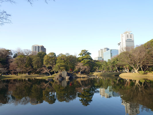 Teichlandschaft im Garten Koishikawa Korakuen in Tokio