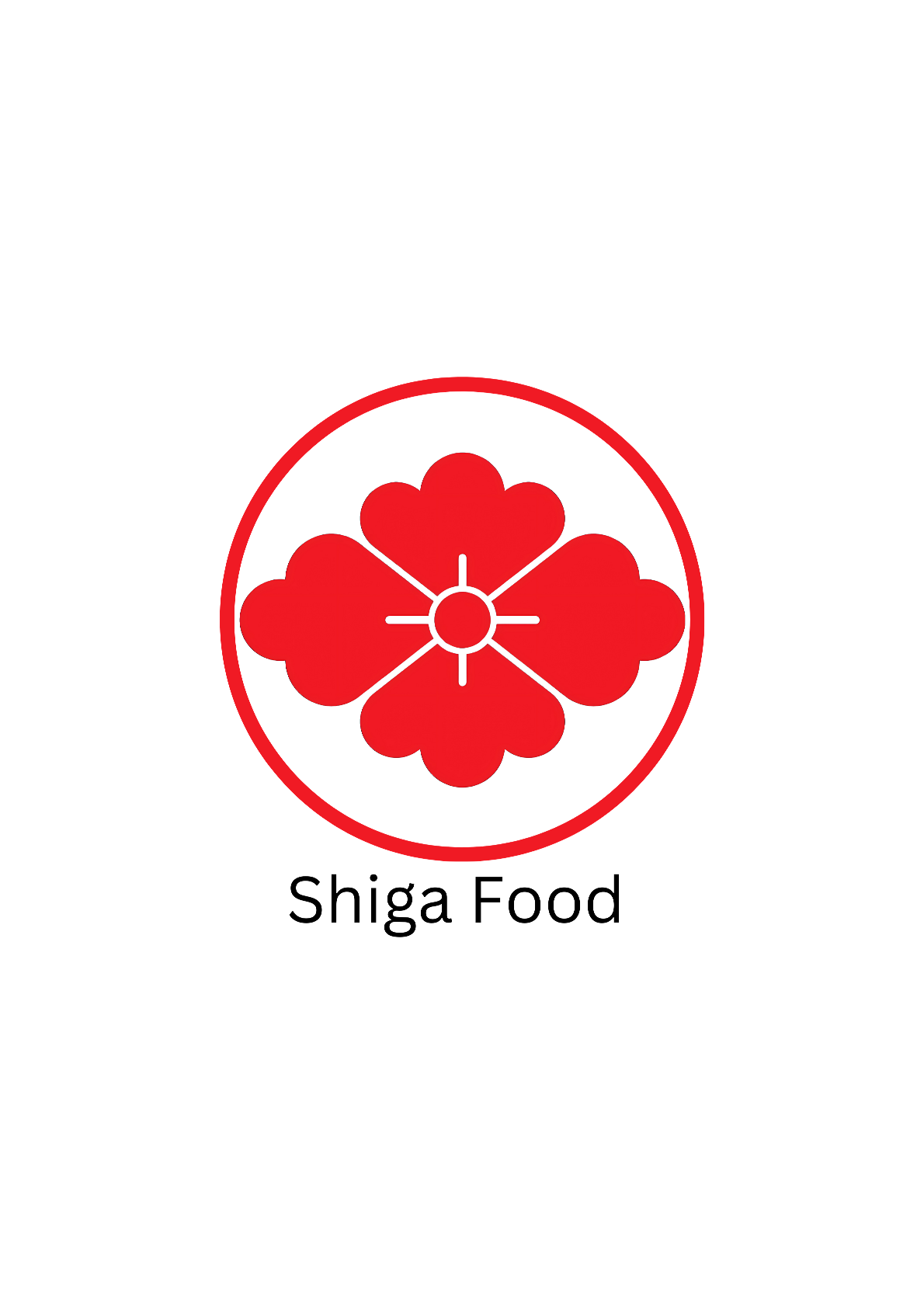 Logo von Shiga Food mit einer roten stilisierten Blüte in einem Kreis, darunter der Text 'Shiga Food'